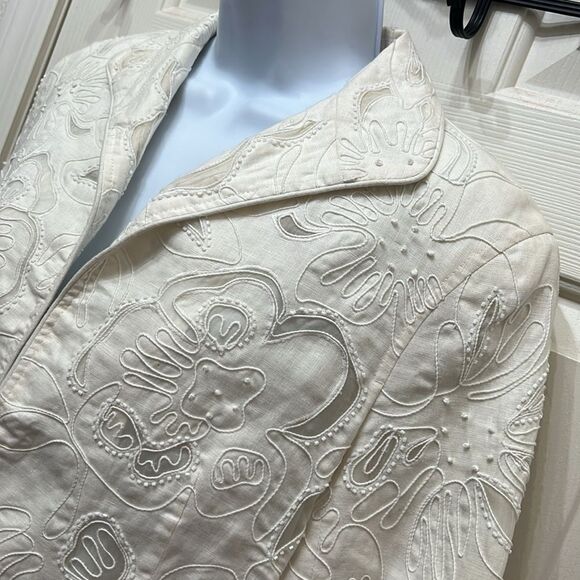 Lafayette 148 Jacket Elegant White Embroidered Women's Size 6 Embroidered Beaded - Picture 5 of 12